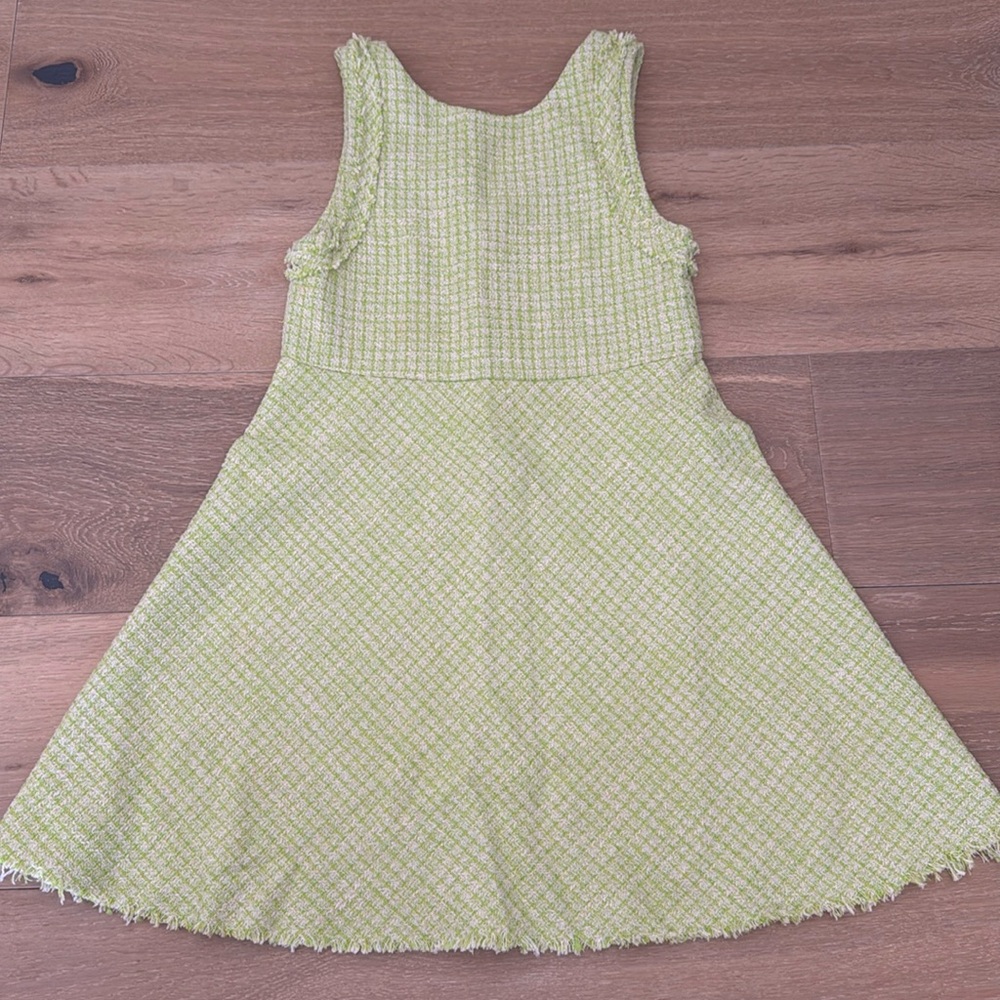 Zara girls spring tweed textured fit and flare dress green cream size 10 cm 140